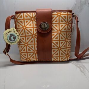 Spartina 449 Orange and Brown Crossbody Bag, Geometric Design NWT MSRP $129.50